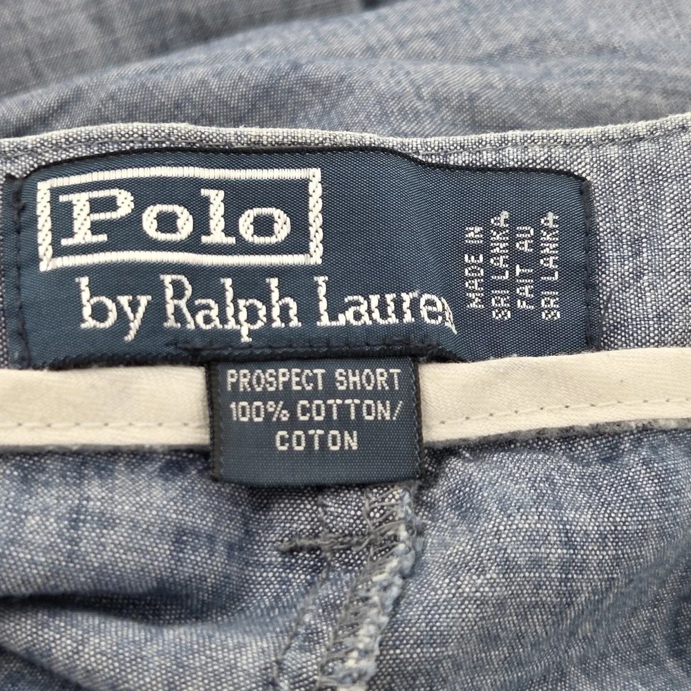VINTAGE Polo Ralph Lauren Prospect Shorts Mens 34* Blue Chambray Chino Cotton 9